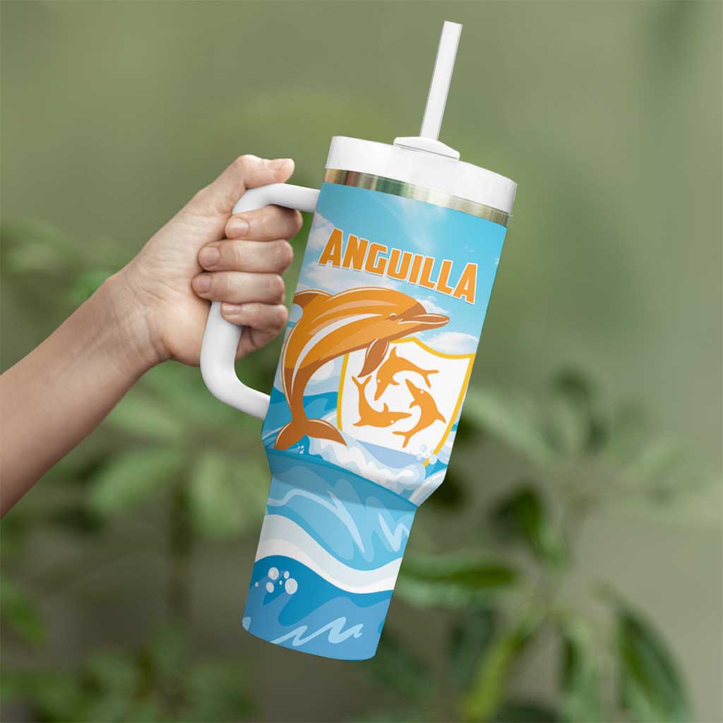 Personalized Anguilla Tumbler With Handle Three Orange Gold Natural Dolphins - Wonder Print Shop