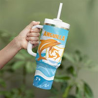 Personalized Anguilla Tumbler With Handle Three Orange Gold Natural Dolphins - Wonder Print Shop