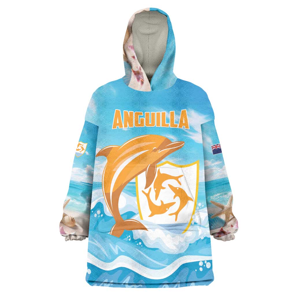 Personalized Anguilla Wearable Blanket Hoodie Three Orange Gold Natural Dolphins - Wonder Print Shop