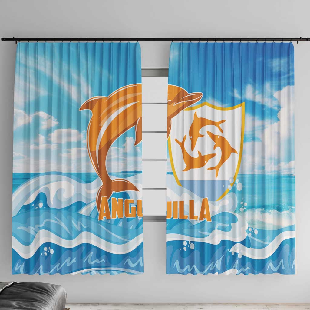 Anguilla Window Curtain Three Orange Gold Natural Dolphins - Wonder Print Shop