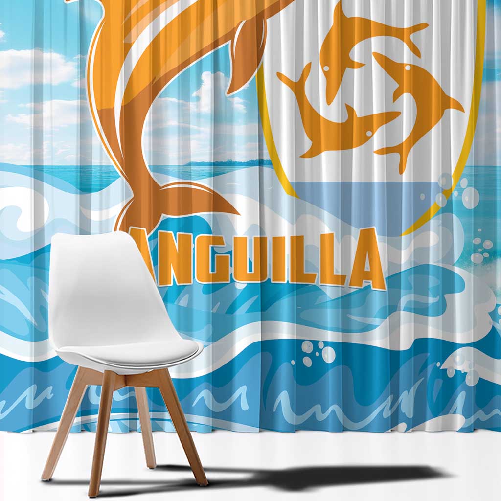 Anguilla Window Curtain Three Orange Gold Natural Dolphins - Wonder Print Shop