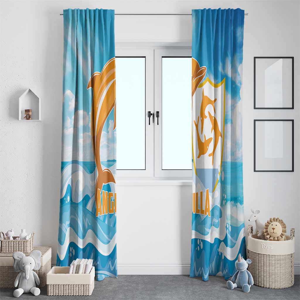 Anguilla Window Curtain Three Orange Gold Natural Dolphins - Wonder Print Shop