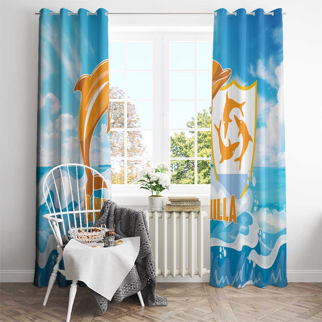 Anguilla Window Curtain Three Orange Gold Natural Dolphins - Wonder Print Shop