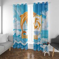 Anguilla Window Curtain Three Orange Gold Natural Dolphins - Wonder Print Shop
