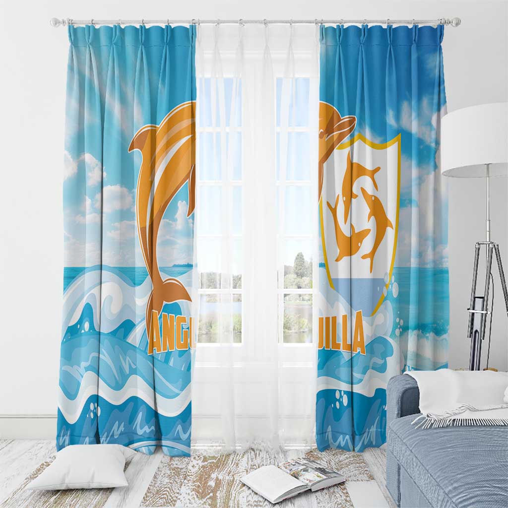 Anguilla Window Curtain Three Orange Gold Natural Dolphins - Wonder Print Shop