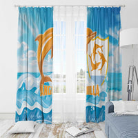 Anguilla Window Curtain Three Orange Gold Natural Dolphins - Wonder Print Shop