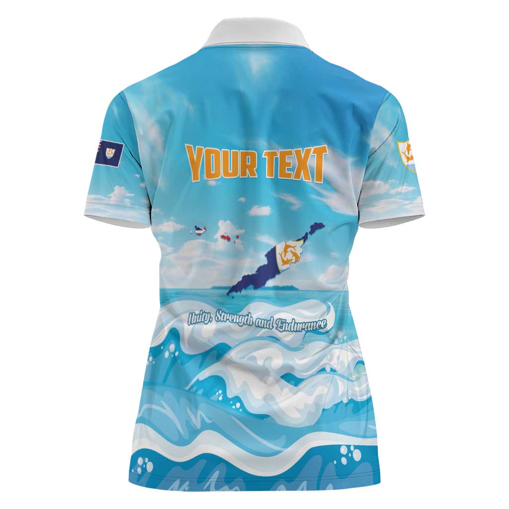 Personalized Anguilla Women Polo Shirt Three Orange Gold Natural Dolphins - Wonder Print Shop