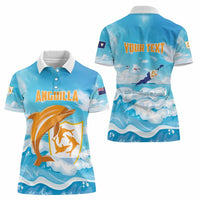 Personalized Anguilla Women Polo Shirt Three Orange Gold Natural Dolphins - Wonder Print Shop