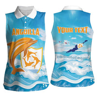 Personalized Anguilla Women Sleeveless Polo Shirt Three Orange Gold Natural Dolphins - Wonder Print Shop