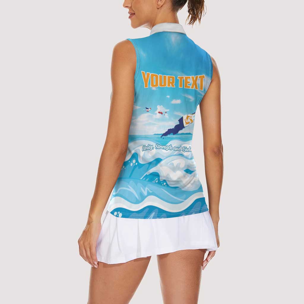 Personalized Anguilla Women Sleeveless Polo Shirt Three Orange Gold Natural Dolphins - Wonder Print Shop