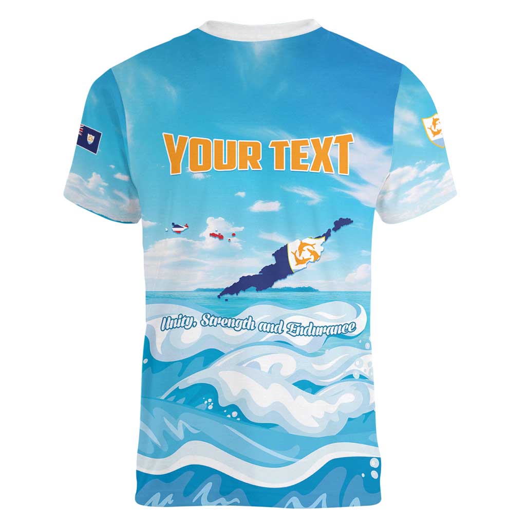 Personalized Anguilla Women V-Neck T-Shirt Three Orange Gold Natural Dolphins - Wonder Print Shop