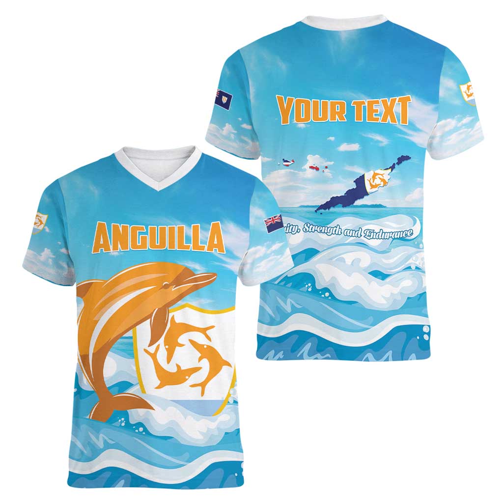 Personalized Anguilla Women V-Neck T-Shirt Three Orange Gold Natural Dolphins - Wonder Print Shop