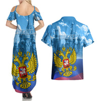 Russia Day 2024 Couples Matching Summer Maxi Dress and Hawaiian Shirt Coat Of Arms With Red Square - Wonder Print Shop