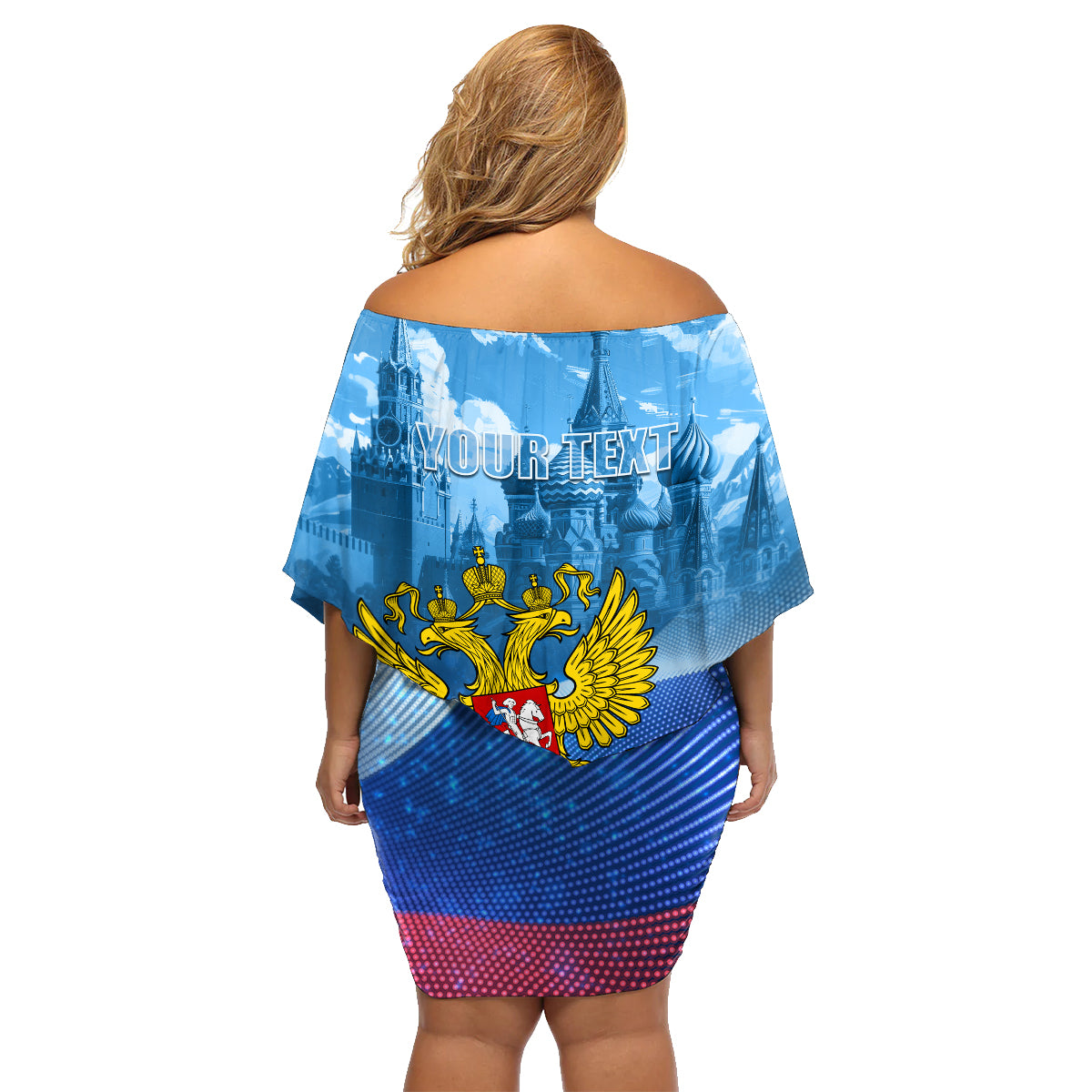 Russia Day 2024 Family Matching Off Shoulder Short Dress and Hawaiian Shirt Coat Of Arms With Red Square - Wonder Print Shop