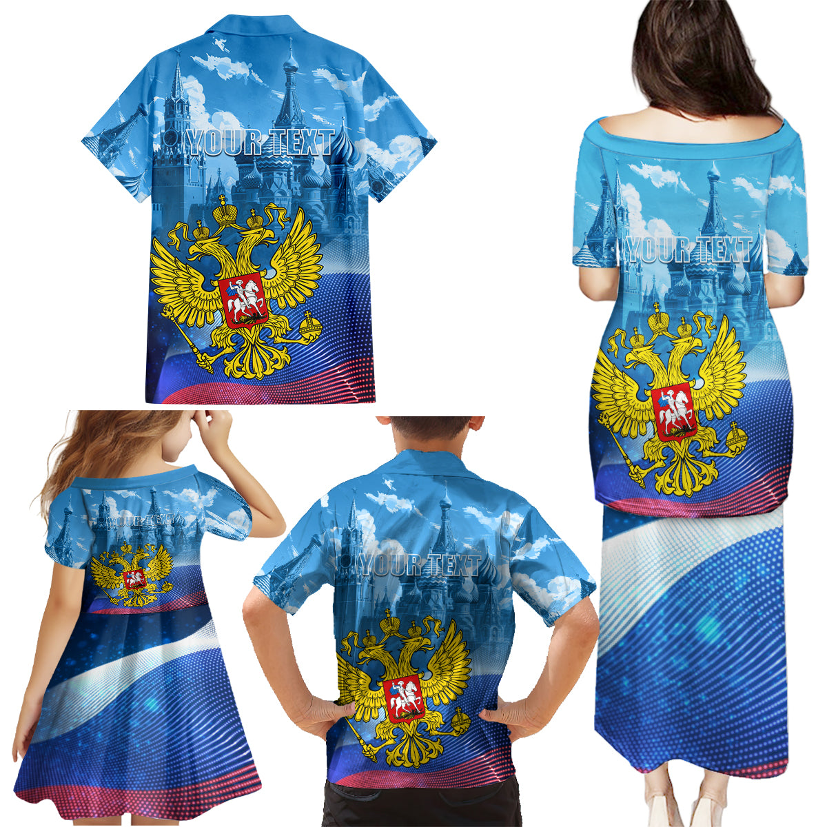 Russia Day 2024 Family Matching Puletasi and Hawaiian Shirt Coat Of Arms With Red Square - Wonder Print Shop