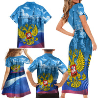 Russia Day 2024 Family Matching Short Sleeve Bodycon Dress and Hawaiian Shirt Coat Of Arms With Red Square - Wonder Print Shop