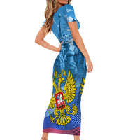 Russia Day 2024 Family Matching Short Sleeve Bodycon Dress and Hawaiian Shirt Coat Of Arms With Red Square - Wonder Print Shop