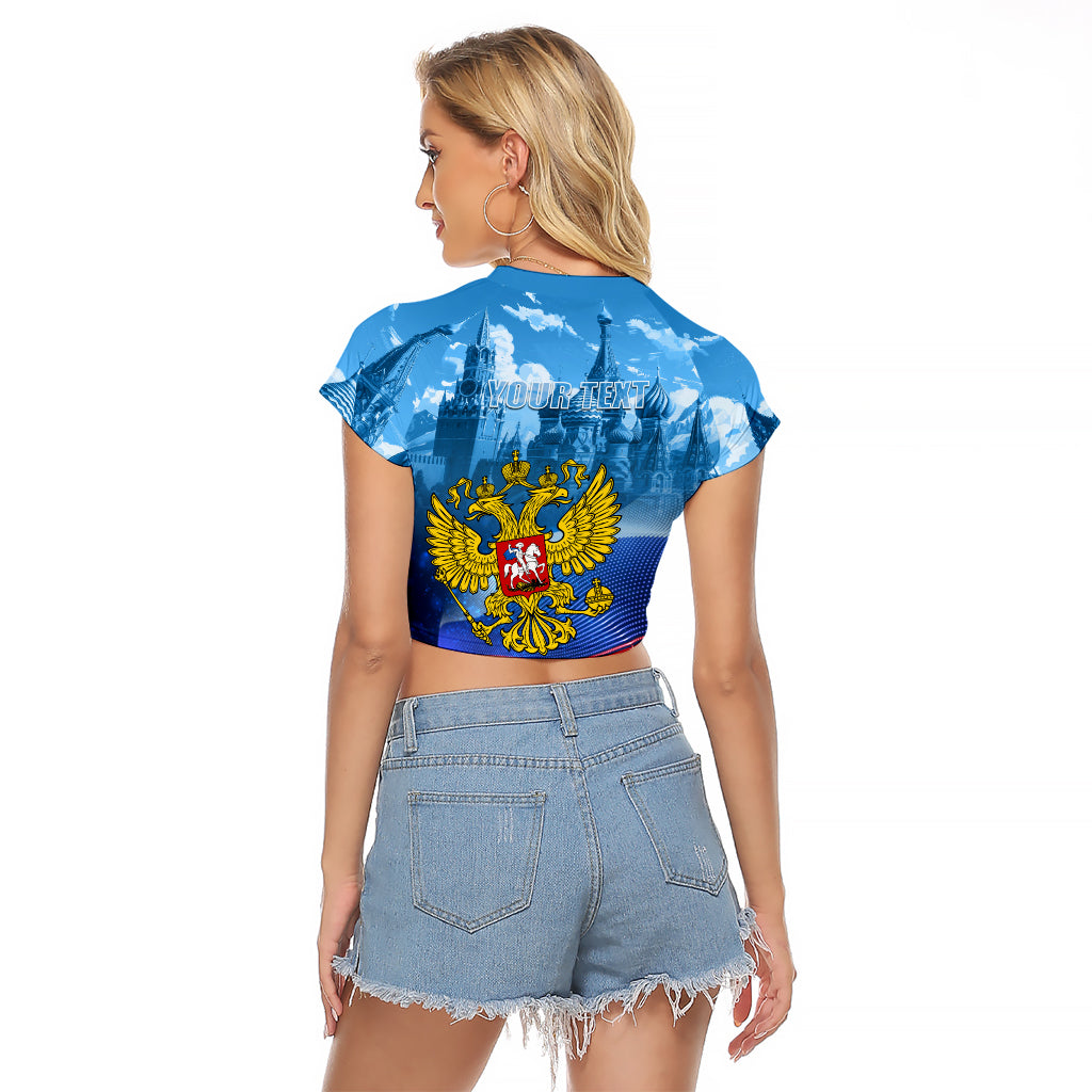 Russia Day 2024 Raglan Cropped T Shirt Coat Of Arms With Red Square - Wonder Print Shop