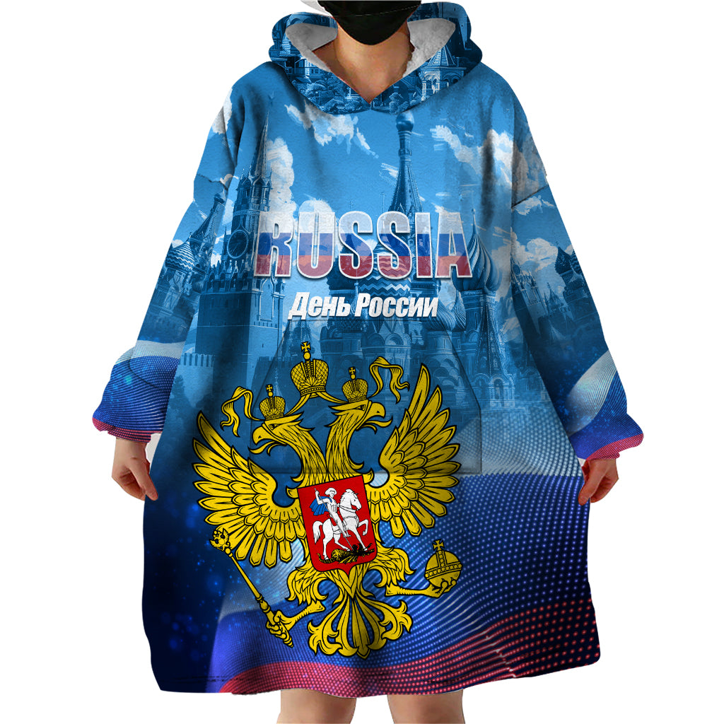 Russia Day 2024 Wearable Blanket Hoodie Coat Of Arms With Red Square - Wonder Print Shop