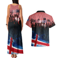 Iceland Independence Day 2024 Couples Matching Tank Maxi Dress and Hawaiian Shirt Coat Of Arms Happy 80th Anniversary - Wonder Print Shop