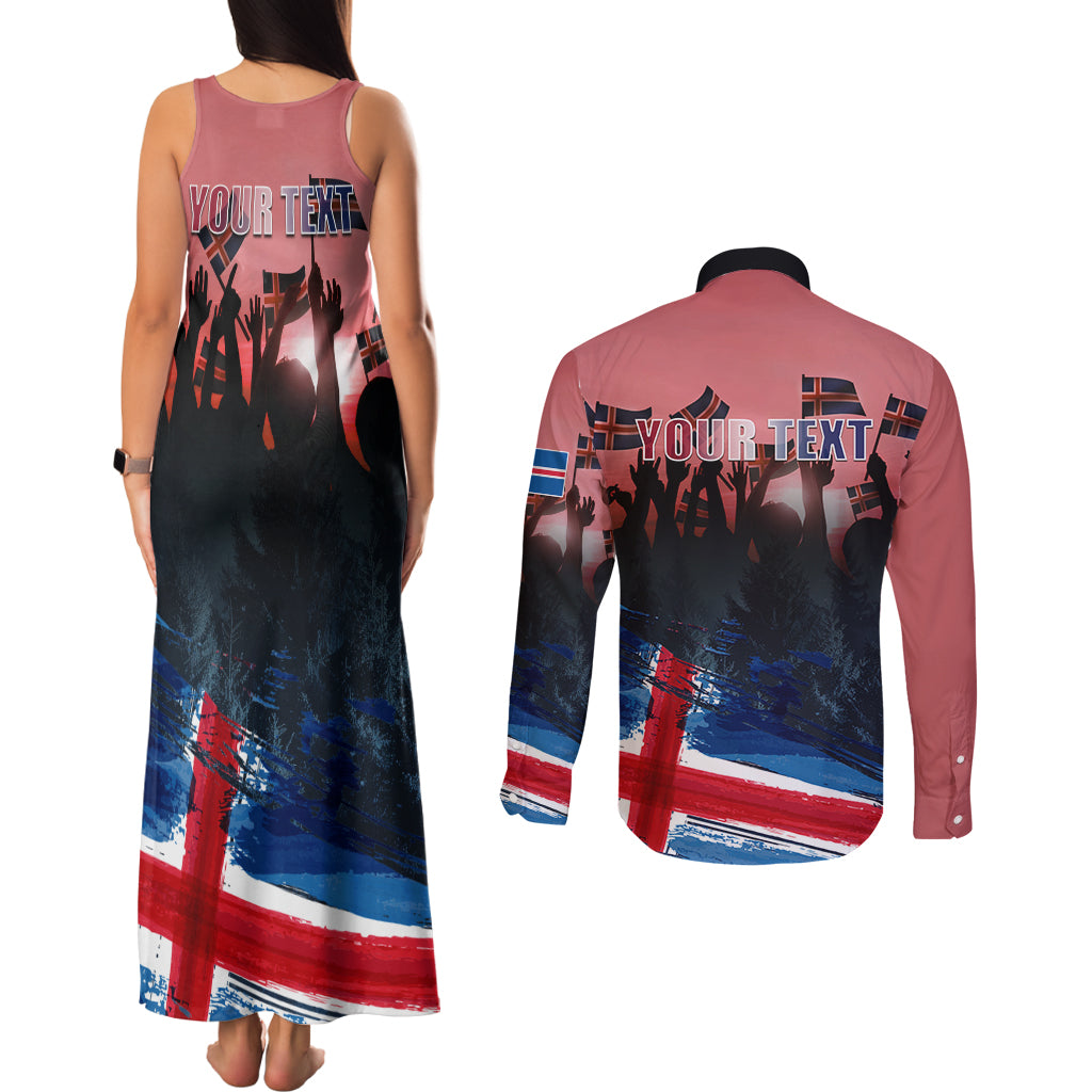 Iceland Independence Day 2024 Couples Matching Tank Maxi Dress and Long Sleeve Button Shirt Coat Of Arms Happy 80th Anniversary - Wonder Print Shop