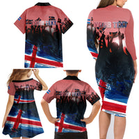 Iceland Independence Day 2024 Family Matching Long Sleeve Bodycon Dress and Hawaiian Shirt Coat Of Arms Happy 80th Anniversary - Wonder Print Shop