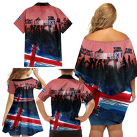 Iceland Independence Day 2024 Family Matching Off Shoulder Short Dress and Hawaiian Shirt Coat Of Arms Happy 80th Anniversary - Wonder Print Shop