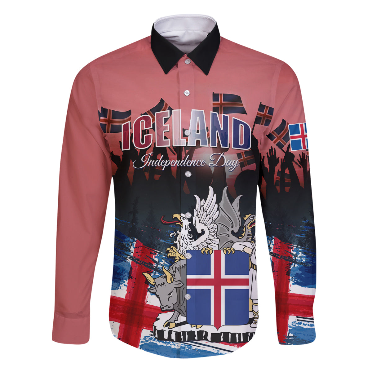 Iceland Independence Day 2024 Family Matching Off Shoulder Short Dress and Hawaiian Shirt Coat Of Arms Happy 80th Anniversary - Wonder Print Shop