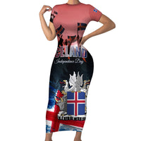 Iceland Independence Day 2024 Family Matching Short Sleeve Bodycon Dress and Hawaiian Shirt Coat Of Arms Happy 80th Anniversary - Wonder Print Shop