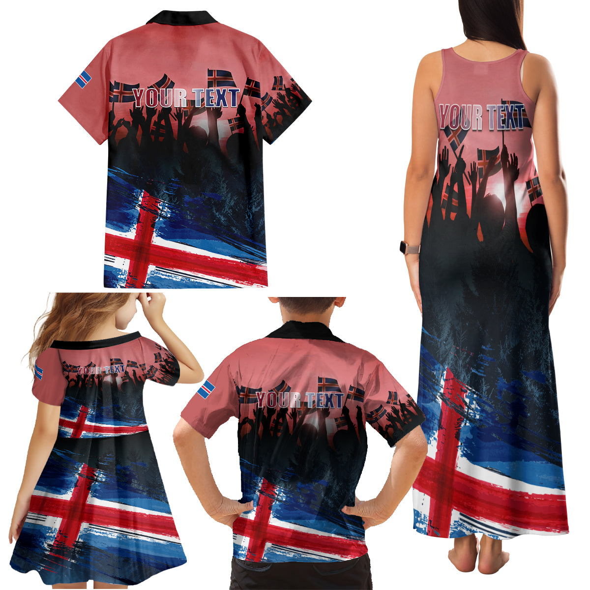 Iceland Independence Day 2024 Family Matching Tank Maxi Dress and Hawaiian Shirt Coat Of Arms Happy 80th Anniversary - Wonder Print Shop