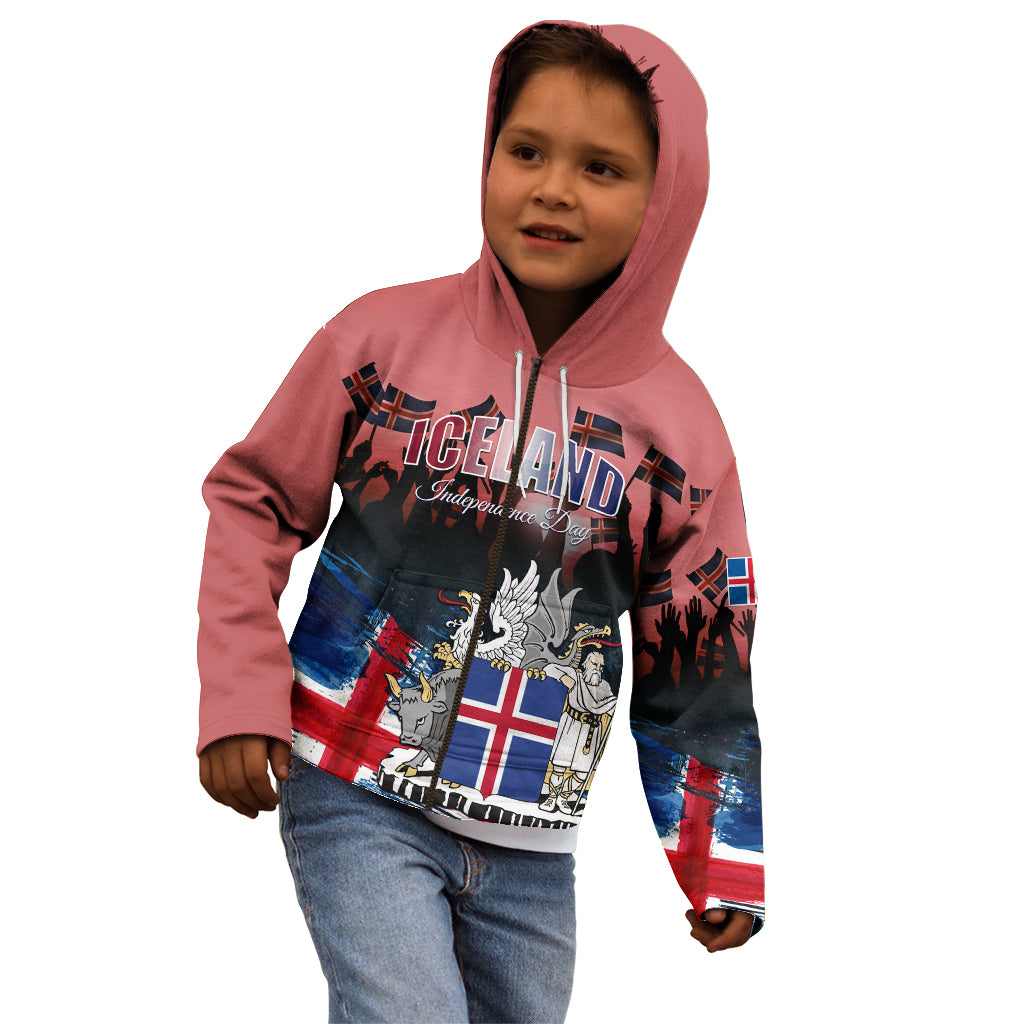 Iceland Independence Day 2024 Kid Hoodie Coat Of Arms Happy 80th Anniversary - Wonder Print Shop