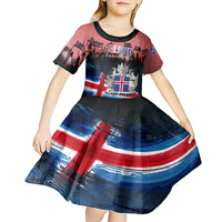 Iceland Independence Day 2024 Kid Short Sleeve Dress Coat Of Arms Happy 80th Anniversary - Wonder Print Shop