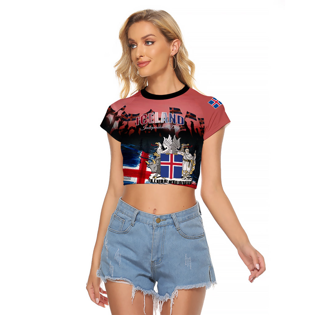 Iceland Independence Day 2024 Raglan Cropped T Shirt Coat Of Arms Happy 80th Anniversary - Wonder Print Shop