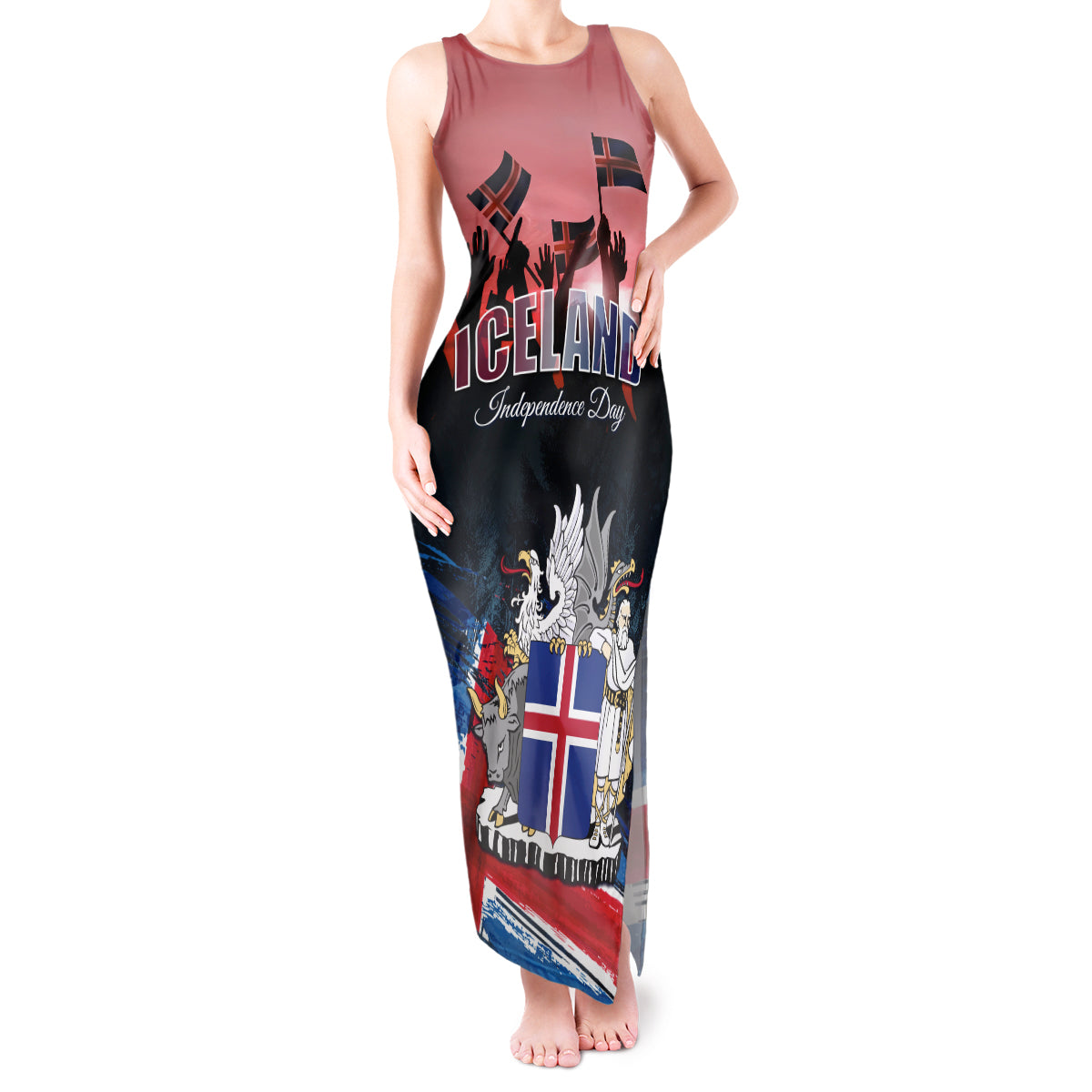 Iceland Independence Day 2024 Tank Maxi Dress Coat Of Arms Happy 80th Anniversary - Wonder Print Shop