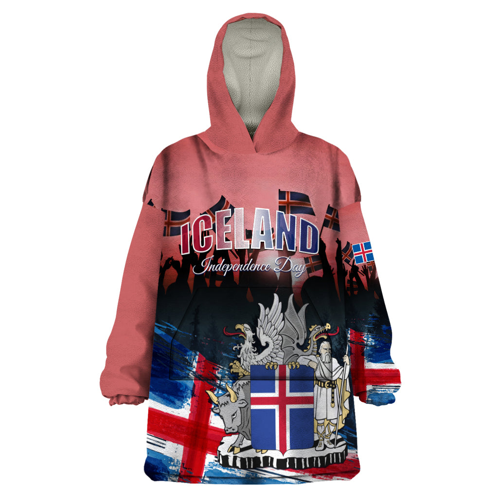 Iceland Independence Day 2024 Wearable Blanket Hoodie Coat Of Arms Happy 80th Anniversary - Wonder Print Shop