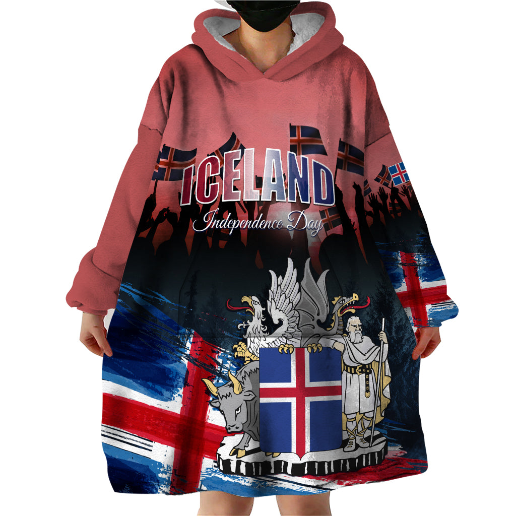 Iceland Independence Day 2024 Wearable Blanket Hoodie Coat Of Arms Happy 80th Anniversary - Wonder Print Shop