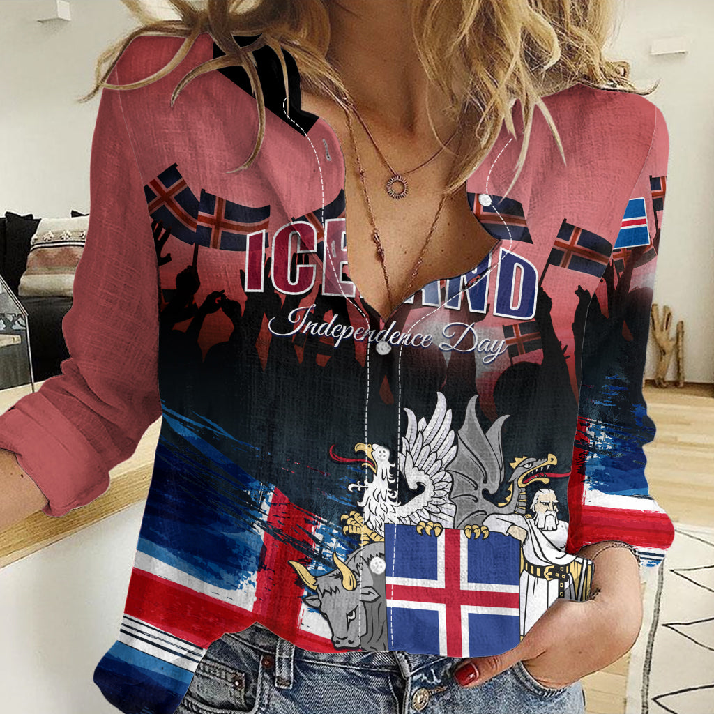 Iceland Independence Day 2024 Women Casual Shirt Coat Of Arms Happy 80th Anniversary - Wonder Print Shop
