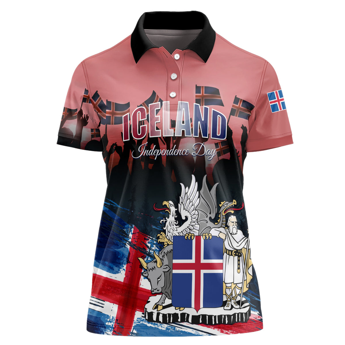 Iceland Independence Day 2024 Women Polo Shirt Coat Of Arms Happy 80th Anniversary