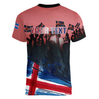 Iceland Independence Day 2024 Women V-Neck T-Shirt Coat Of Arms Happy 80th Anniversary - Wonder Print Shop