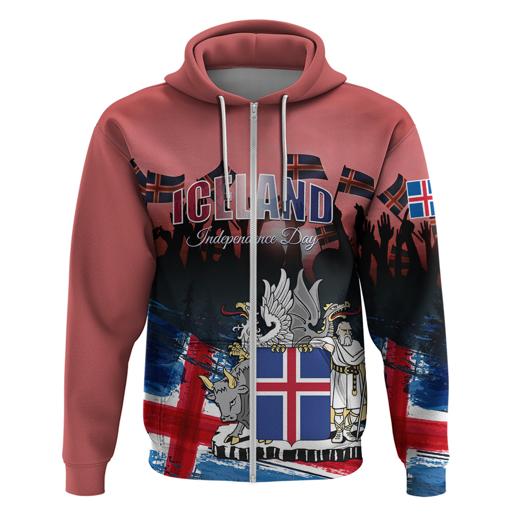 Iceland Independence Day 2024 Zip Hoodie Coat Of Arms Happy 80th Anniversary - Wonder Print Shop