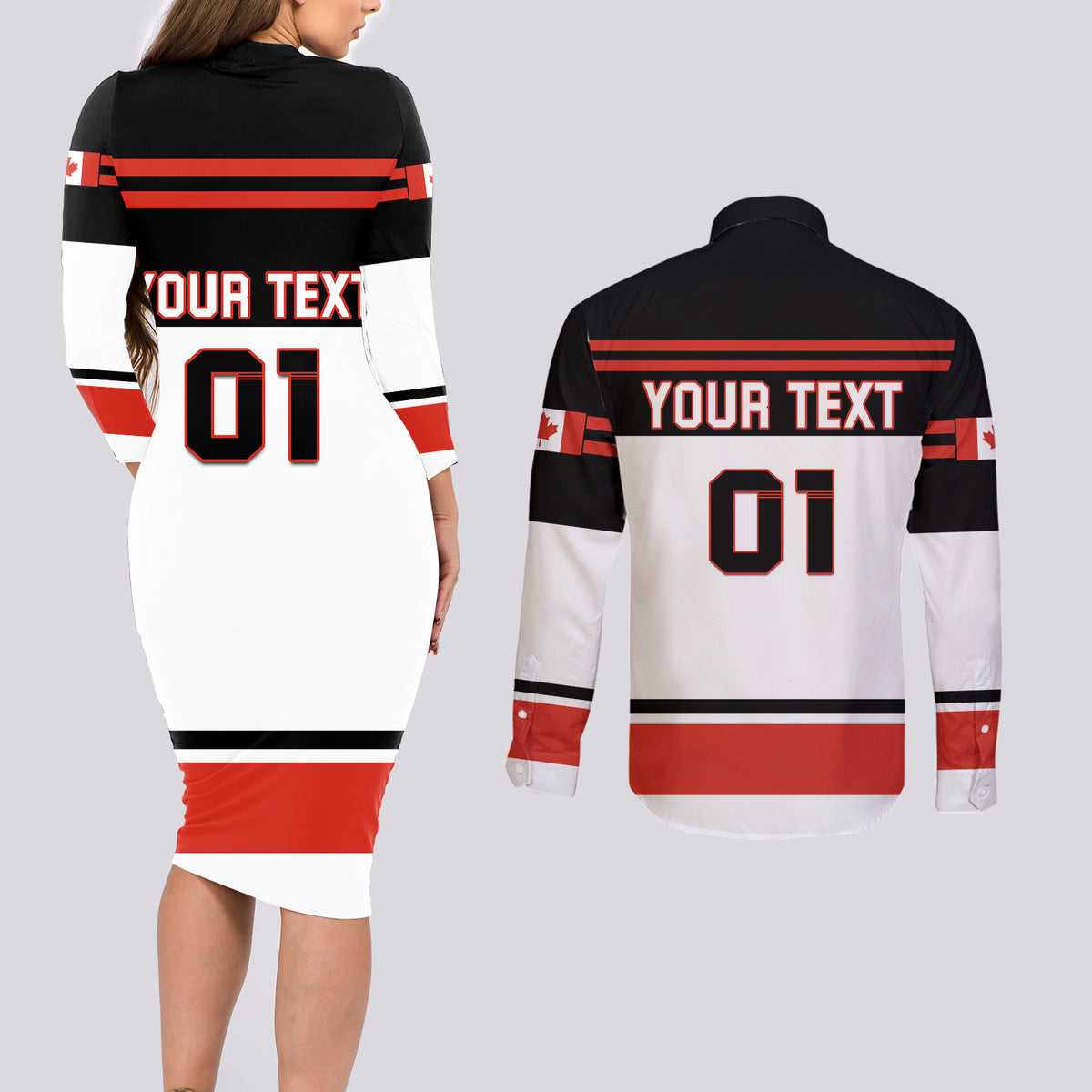Canada Hockey 2024 Couples Matching Long Sleeve Bodycon Dress and Long Sleeve Button Shirt Hockey is Canada Game - Wonder Print Shop