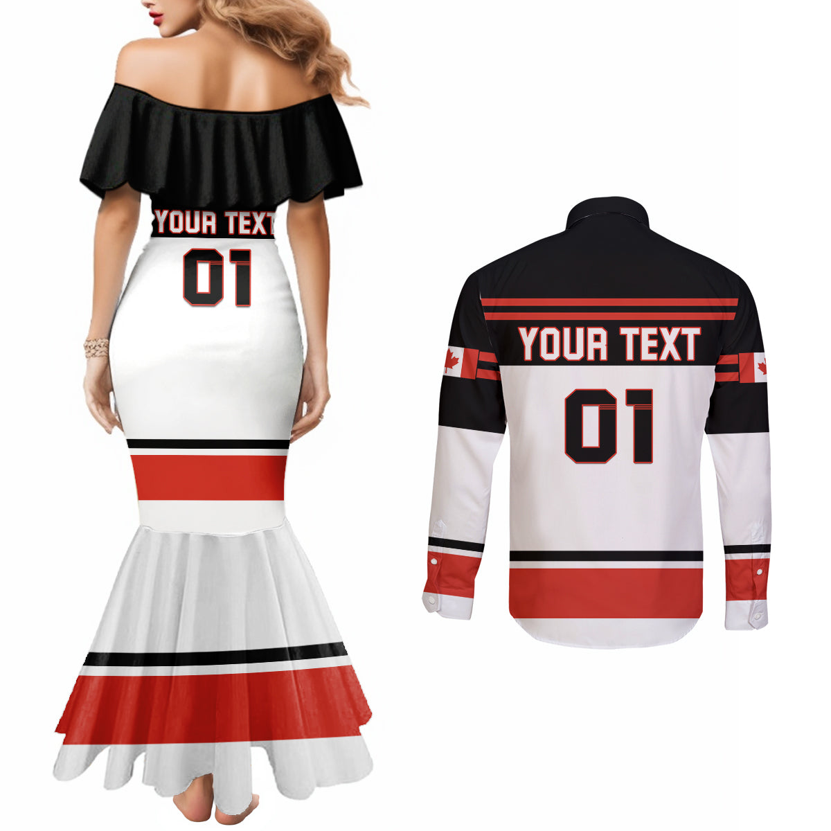 Canada Hockey 2024 Couples Matching Mermaid Dress and Long Sleeve Button Shirt Hockey is Canada Game