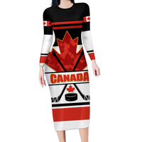 Canada Hockey 2024 Family Matching Long Sleeve Bodycon Dress and Hawaiian Shirt Hockey is Canada Game - Wonder Print Shop