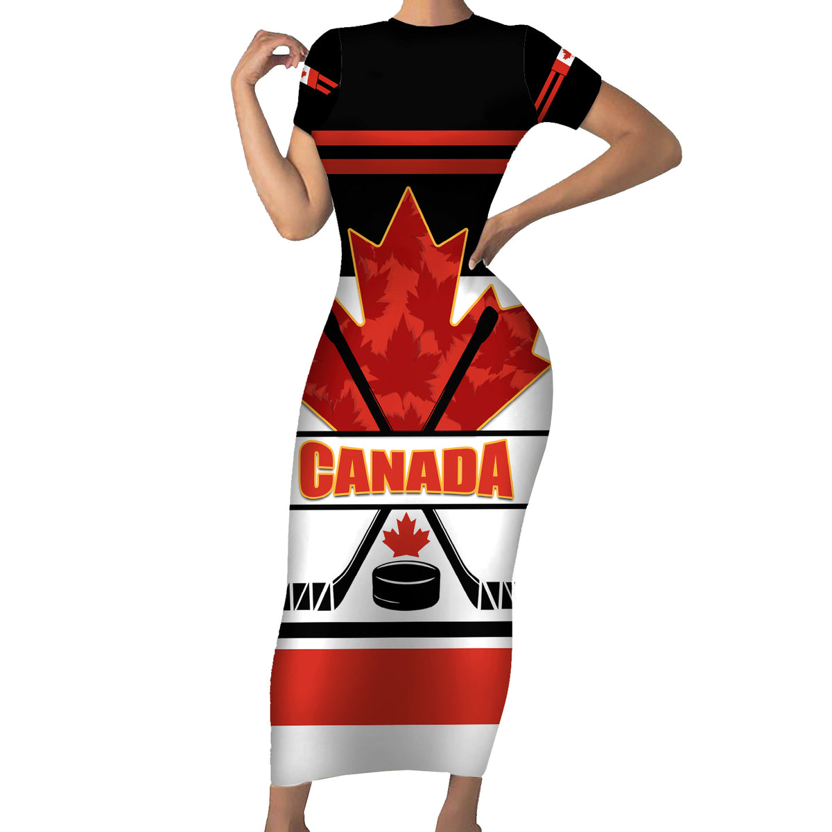 Canada Hockey 2024 Short Sleeve Bodycon Dress Hockey is Canada Game - Wonder Print Shop