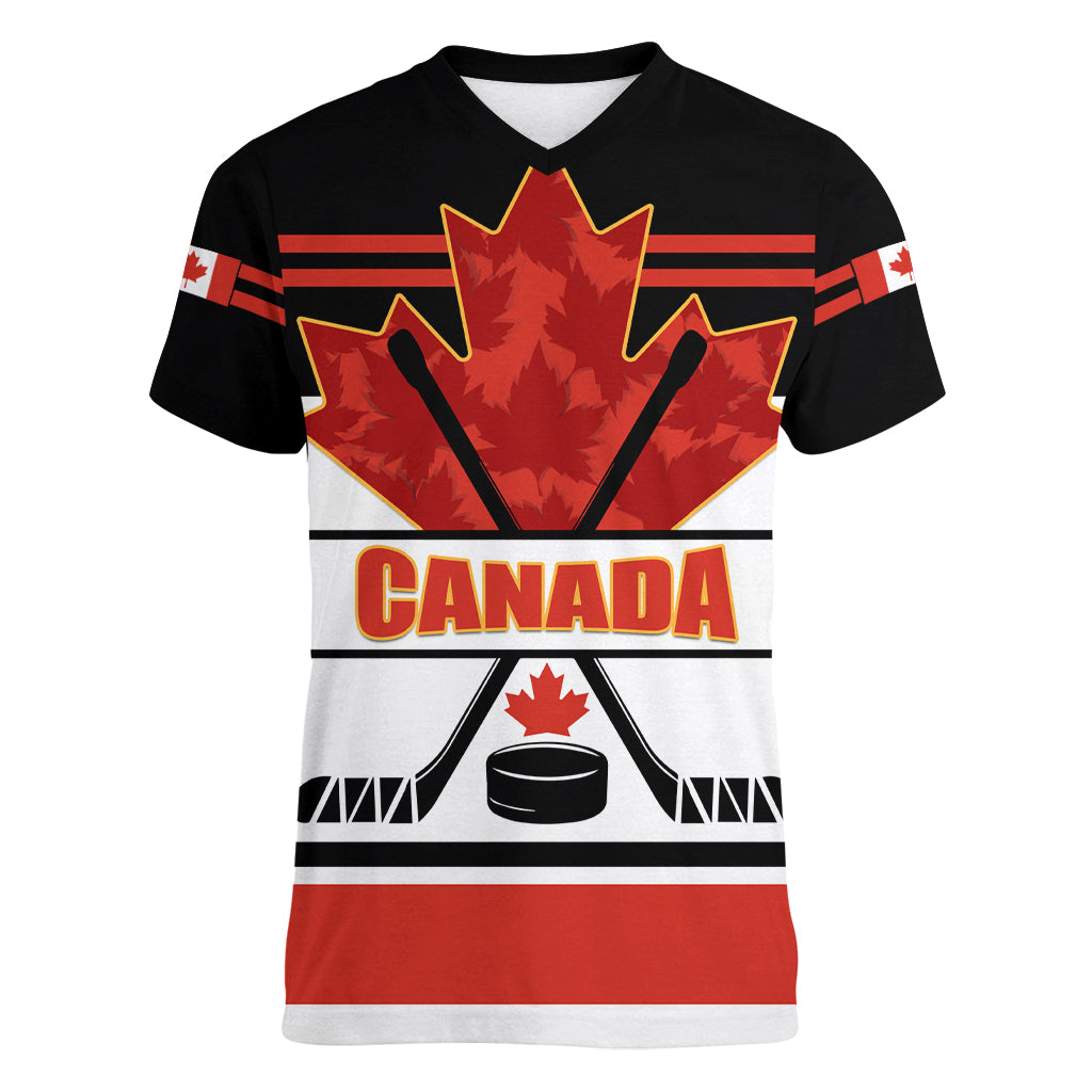 Canada Hockey 2024 Women V-Neck T-Shirt Hockey is Canada Game - Wonder Print Shop