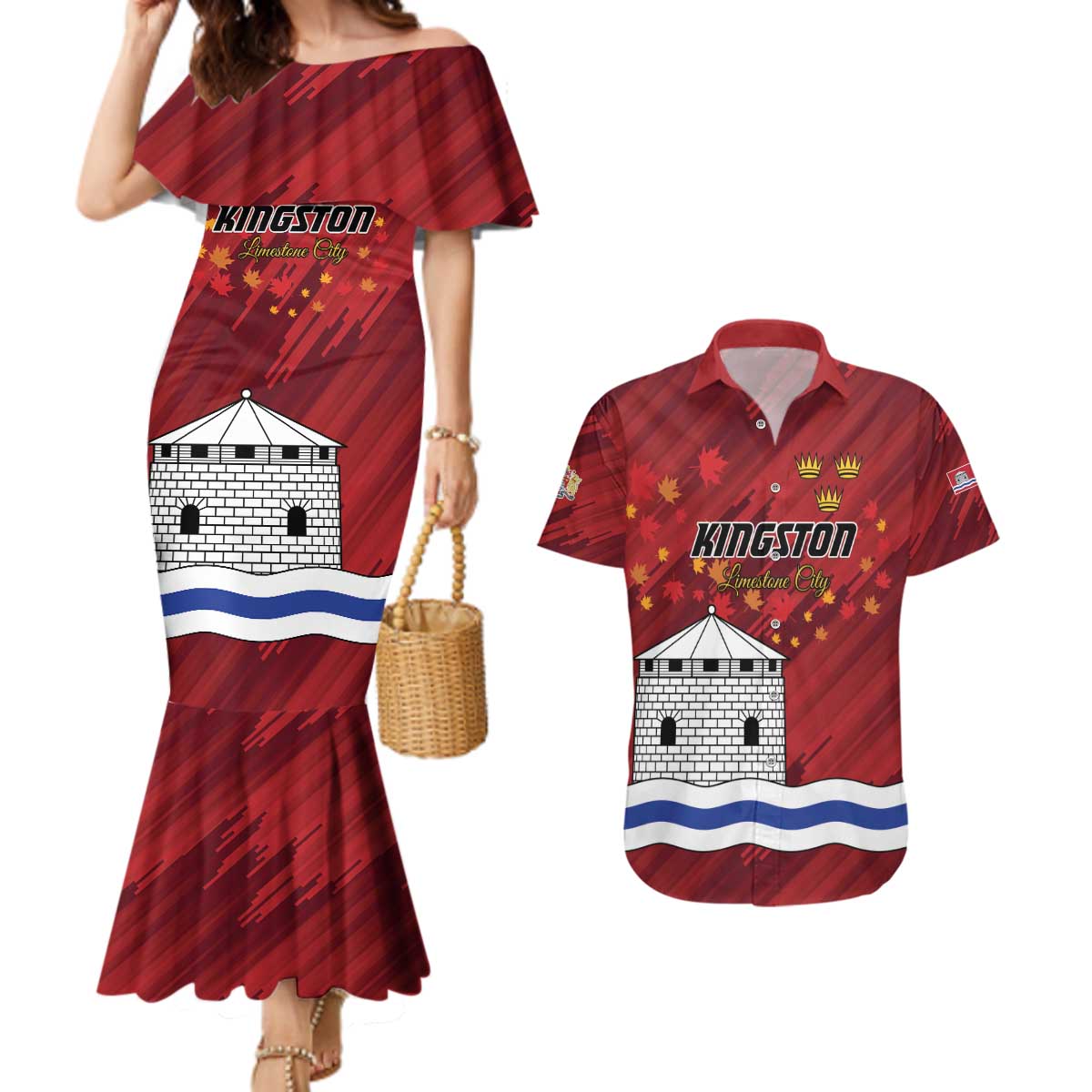 Personalised Kingston Couples Matching Mermaid Dress and Hawaiian Shirt Antiquitate Civilitate Humanitate