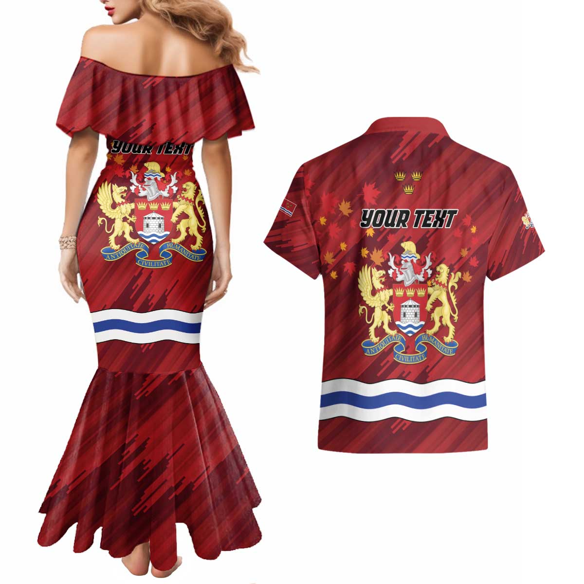 Personalised Kingston Couples Matching Mermaid Dress and Hawaiian Shirt Antiquitate Civilitate Humanitate