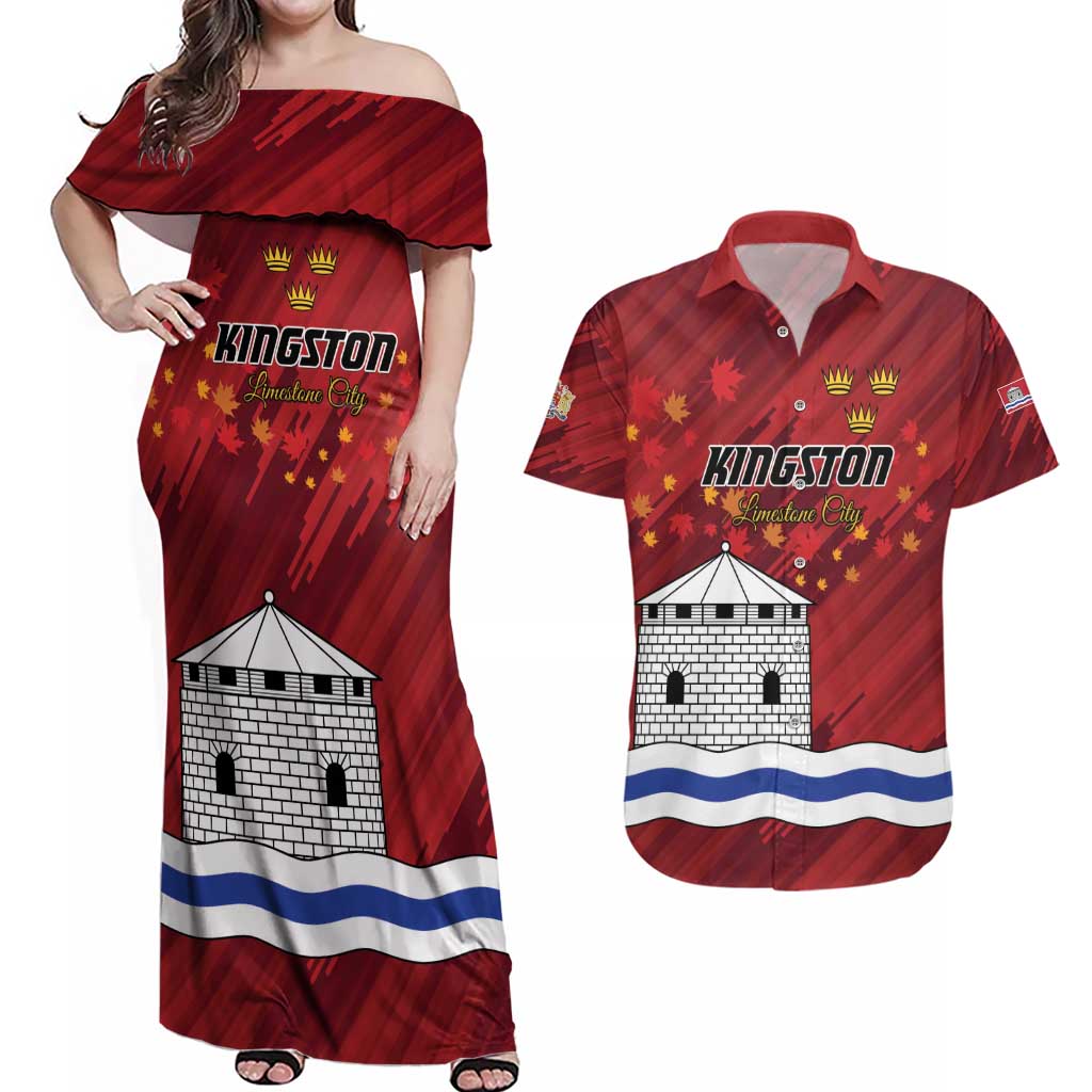 Personalised Kingston Couples Matching Off Shoulder Maxi Dress and Hawaiian Shirt Antiquitate Civilitate Humanitate