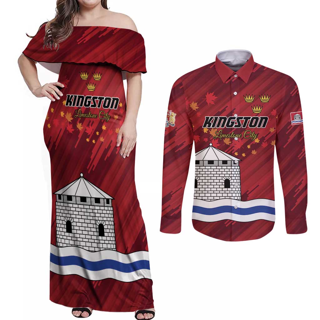 Personalised Kingston Couples Matching Off Shoulder Maxi Dress and Long Sleeve Button Shirt Antiquitate Civilitate Humanitate