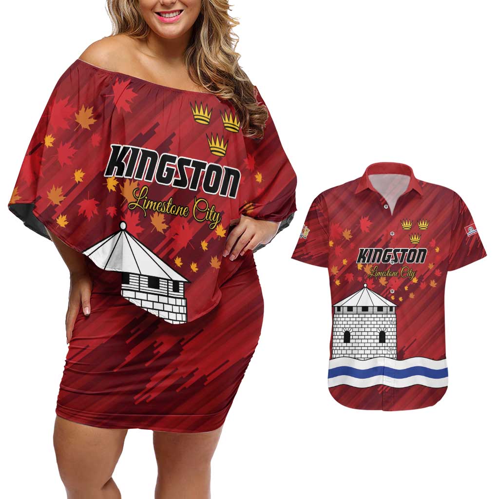 Personalised Kingston Couples Matching Off Shoulder Short Dress and Hawaiian Shirt Antiquitate Civilitate Humanitate